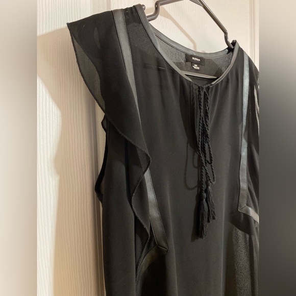 Rudsak Sheer Ruffled Sleeveless Tassel Faux Leather Black Blouse Size Medium - Picture 4 of 10